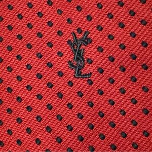 YVES SAINT LAURENT YSL TIE RED BLUE DOT PRINT SILK LUXURY MENS ACCESSORY